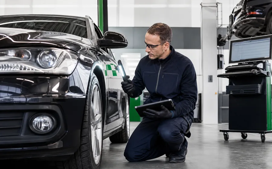 German automotive inspection facility with diagnostics and expert evaluation