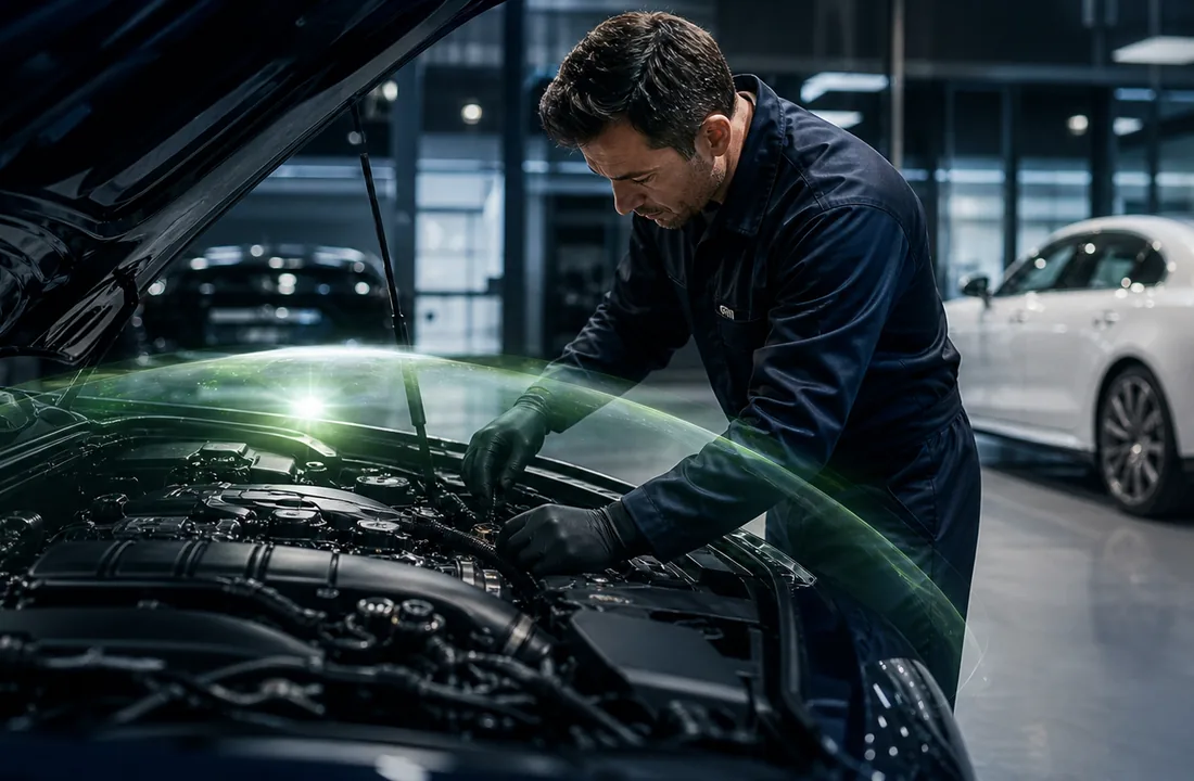 Professional engine inspection with warranty protection concept